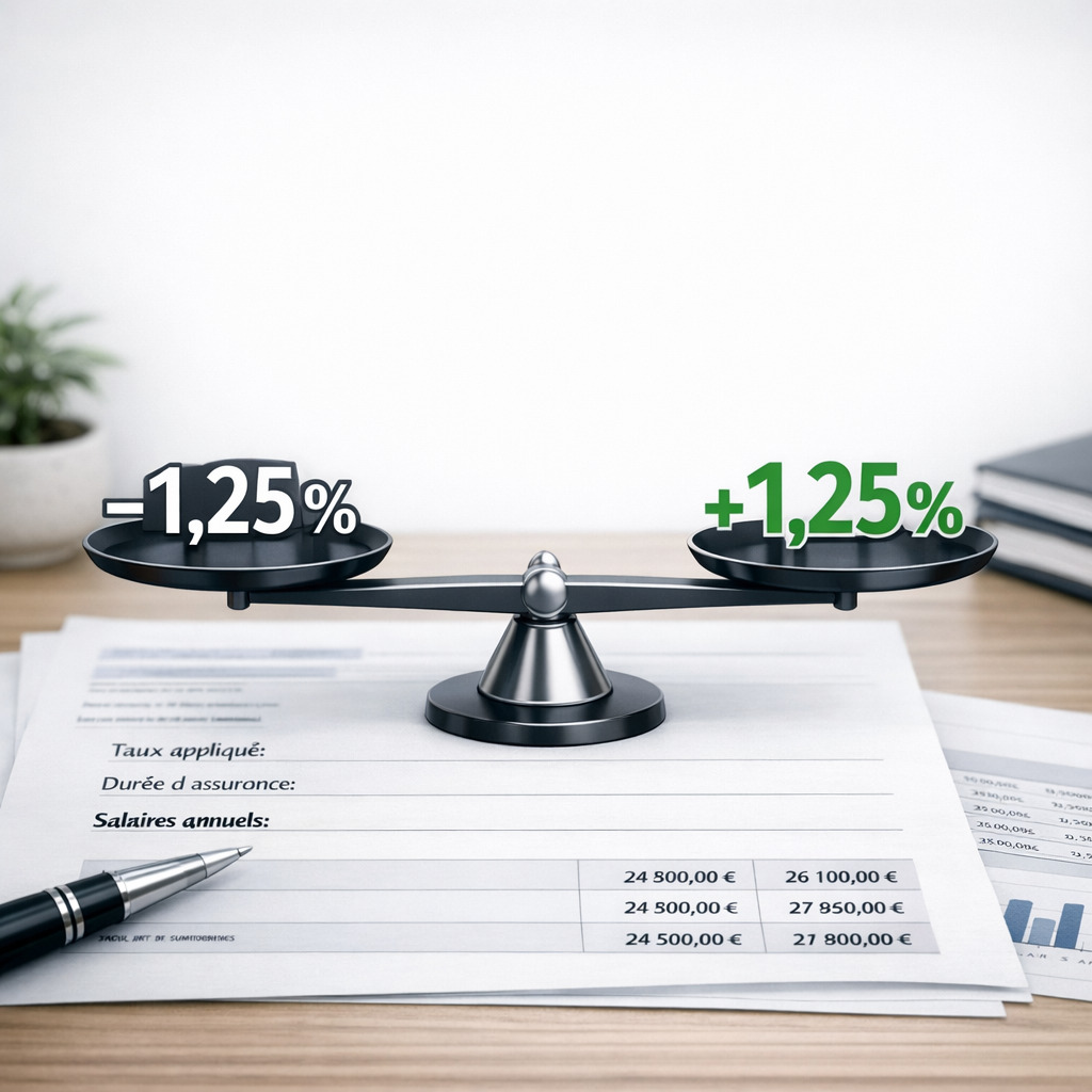 Balance symbolique montrant la décote et la surcote retraite