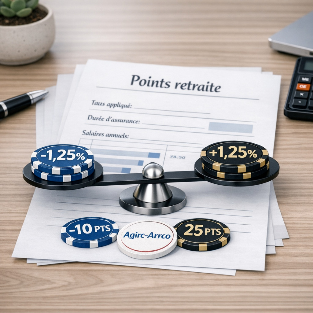 Points Agirc-Arrco symbolisés sur un bureau
