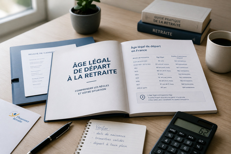 Dossier retraite et documents illustrant l’âge légal de départ